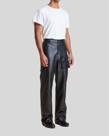 full outfit with black leather cargo pants – Night Ops on model