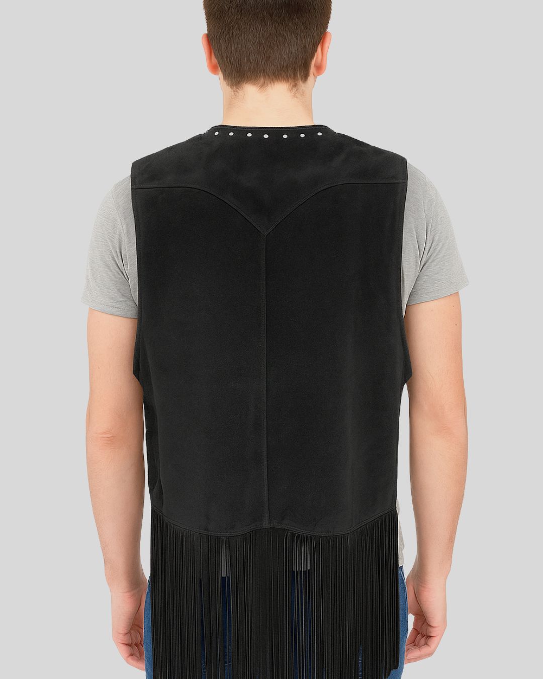 Shadow Canyon™ Western Fringe Vest – Studded Black Suede Cowboy Style for Men