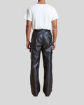  back view of black leather cargo pants on model – Night Ops
