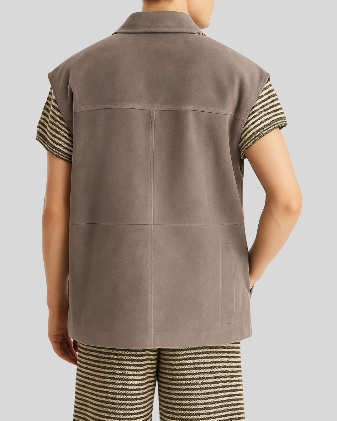 Front view of Taupe Craftsman Suede Vest for men